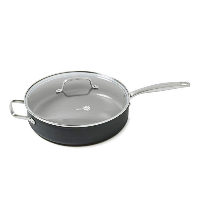 GreenPan Valencia Pro Hard Anodized Induction Safe Healthy Ceramic Nonstick, 4.5 Quart Saute Pan, Gray,CC000671-001