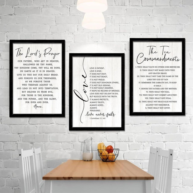 Vintage Rustic Bible Verse Framed Wall Art Set of 3, 11''×16'' Positive Religious Christian Quotes Saying Sign for God Jesus Christ Prayer, Cottagecore Holy Inspirational Catholic Scripture Decor
