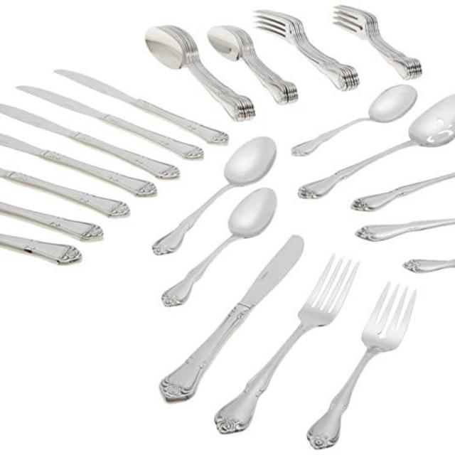 Oneida True Rose 45 Piece Everyday Flatware Set 18/0 Stainless Steel, Silver