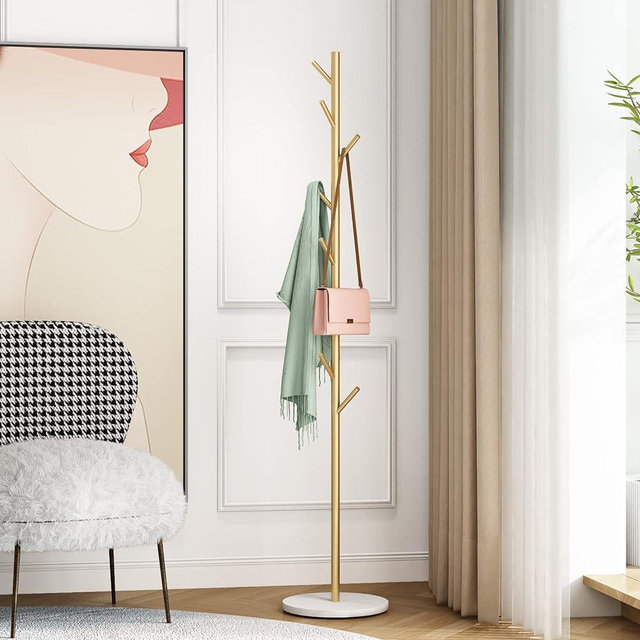 DOORXIFO Gold Coat Racks, Metal Coat Rack Freestanding with Hooks, Entryway Coat Rack Stand, Coat Racks with Marble Base, Coat Tree for Hanging Clothes, Hats, Bags