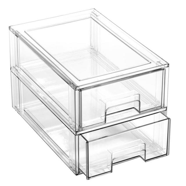 BINO | Stackable Storage Drawers, Small - 2 Pack, Clear | THE CRATE COLLECTION | Storage Bins With Drawers Bathroom Organizers and Storage Organization and Storage Under Sink Organizer Vanity Cabinet