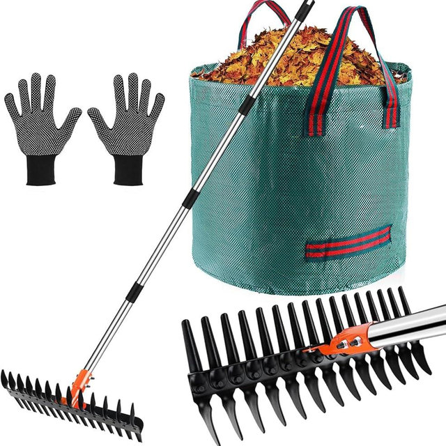 Tolia 2-in-1 Thatch Rake with Dual Different Tines - Dethatcher Rake for Lawns, Versatile Lawn Rake for Thatch Removal and Soil Care, Heavy Duty Garden Rake Includes Reusable Waste Bag & Gloves