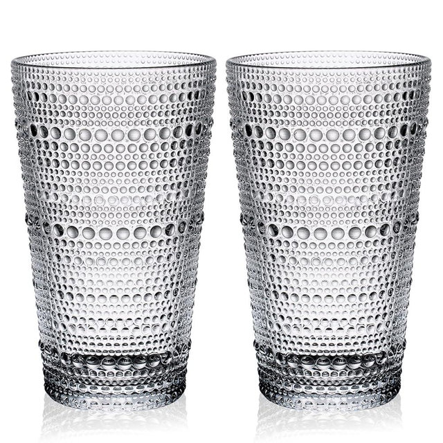GYRUT 16oz Hobnail Highball Glasses[Set of 4] - Tall Water Glass Cup Glassware Set Fits New Home of Newlyweds, Dishwasher Safe, Stackable Design