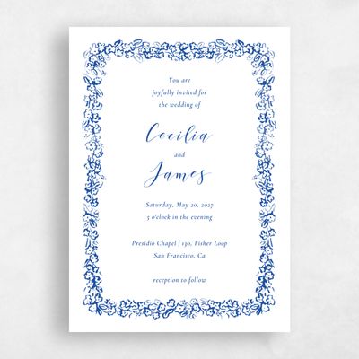 Blue Floral Wedding Invitation - Brier Classic