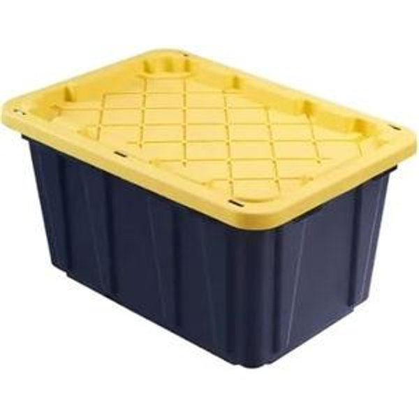 Project Source Commander Large 27 -Gallons ( 108 -Quarts ) Black and Yellow Heavy Duty Stackable Tote with Standard Snap Lid