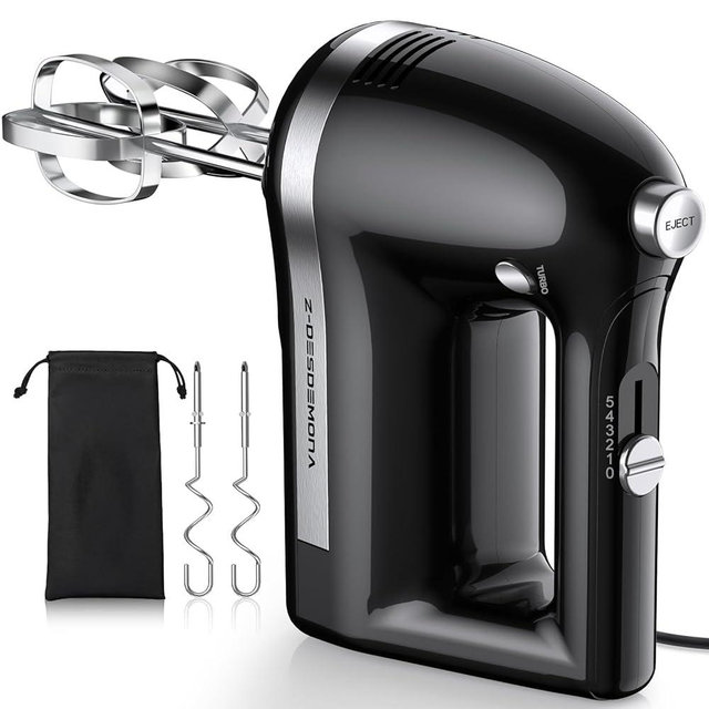 Z-DESDEMONA Electric Hand Mixer, Powerful 300W Hand Mixer Electric Handheld with 304 Beaters, Dough Hook,Hand Held Mixer with Turbo for Baking Cakes, Eggs, Cream Food(Black)