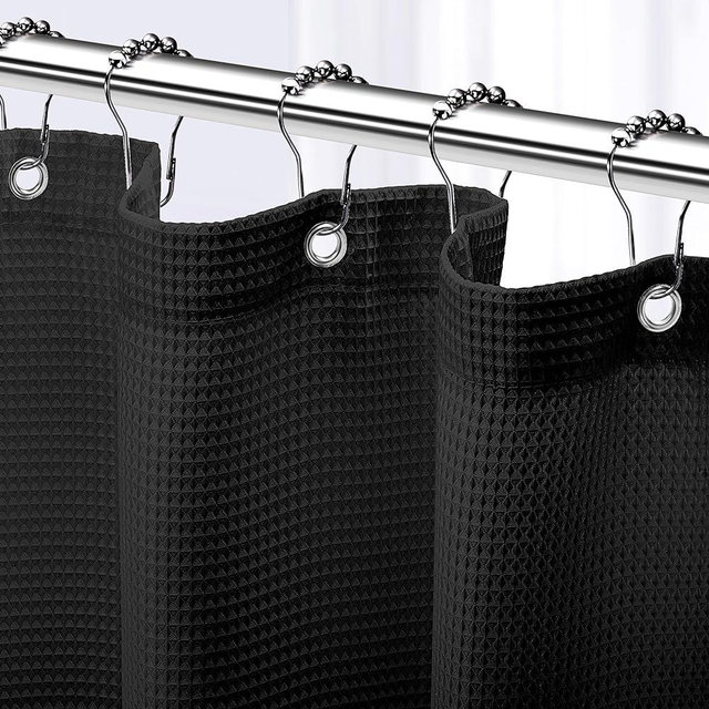 NEATERIZE Shower Curtain for Bathroom Black - Hotel Style Shower Curtains with Waffle Design, 72x72 inches- Cloth Shower Curtain - Cortina de Baño