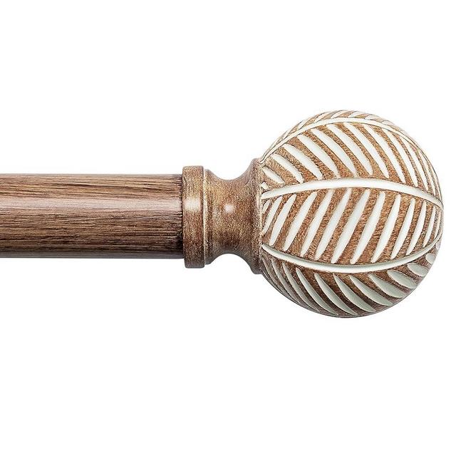 Wood Curtain Rods for Windows: 1 Inch Diameter Adjustable Drapery Rods 32" to 168",Boho Curtain Rods with Imitation Wood Grain Leaf Pattern Finials