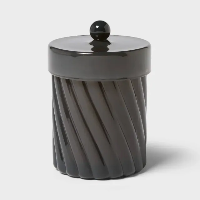 Lidded Vanilla Teakwood Jar Candle Gray 12oz - Threshold™