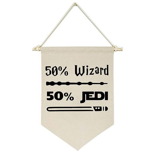 Topthink 50% Wizard 50% Jedi- Canvas Hanging Flag Banner Wall Sign Decor Gift for Baby Kids Boy Nursery Teen Room Front Door -Star Wars Harry Potter Quotes