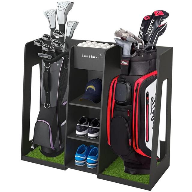 SuniBoxi Golf Bag Organizer, Premium Wooden Golf Storage Rack, Stylish Heavy-Duty Golf Bag Storage Rack for Garage, Indoor Spaces, Basements, and More