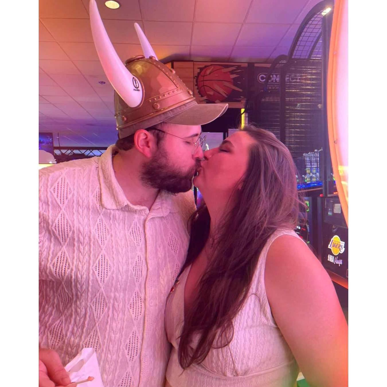 A little love at our joint birthday trip to the arcade