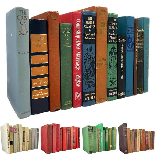 Antique Set of 12 Hardback Books | Mixed Colors | Real Hardback Books Home Decor | Bulk Bundle of Decorative Hardcovers for Bookshelf Interior Design of Homes, Offices, Weddings, or Set Props