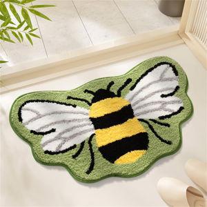 Bee Shower Rug Bath Mat Forest Series Cartoon Design Bathroom Rug, Fluffy, Soft, Non-Slip, Durable, Absorbent Bath Rug, Irregular Plant Shaped Door Mat and Carpet, 19.7" x 31.5", Bee