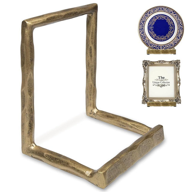 BEGINS Plate Stands for Display Hand-Forged, Solid Vintage 8-Inch Plate Display Stand, Decorative Metal Plate Holder for Book, Platter, Plaque, Photo Frame, Tabletop Art (Gold)