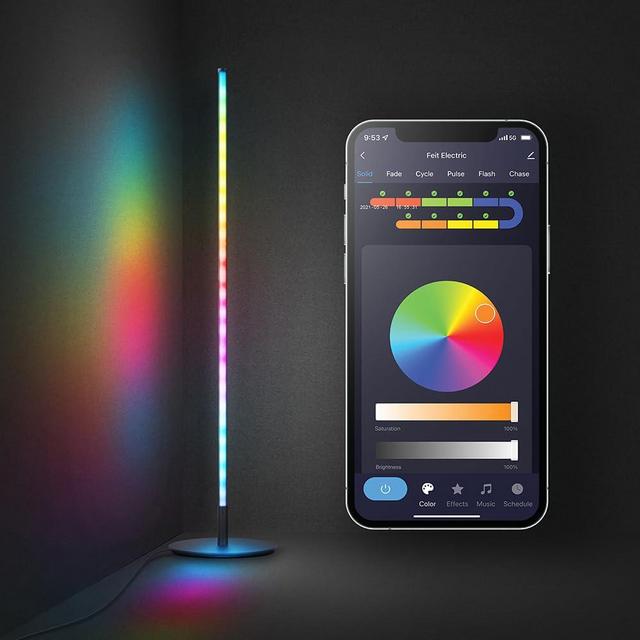 Feit Electric 42" Smart Floor Lamp Color Changing, RGBW, WiFi LED Corner Standing Lamp, Music Sync, Works with Alexa and Google Assistant, Modern Black Aluminum Finish, 8 Watts, FLOOR42/RGB/BLK/AG
