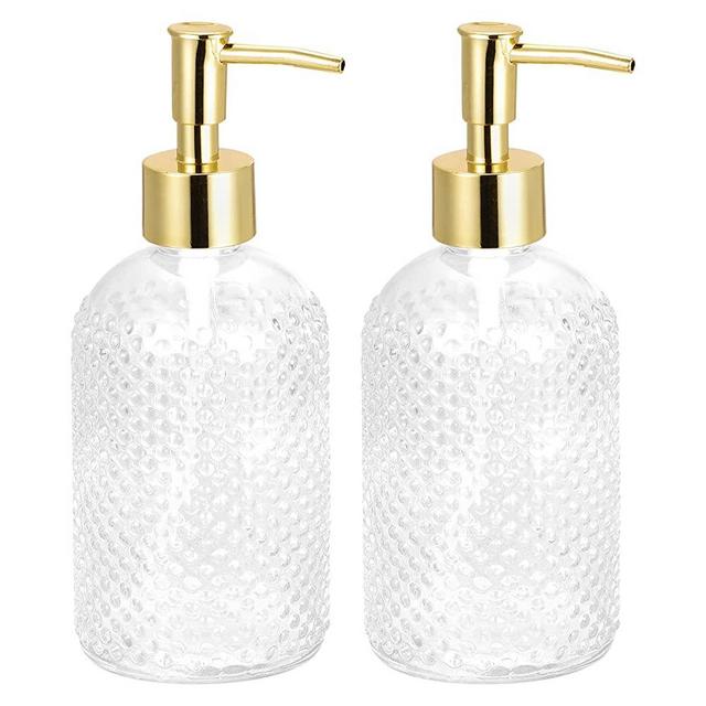 uxcell Soap Dispensers Set- 17Oz Glass Dish Hand Soap Dispensers with Pumps for Kitchen Bathroom, 2Pcs Clear