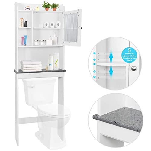 SUPER DEAL New Version Over-The-Toilet Bathroom Storage Cabinet Freestanding Wooden Bathroom Organizer w/Adjustable Shelves