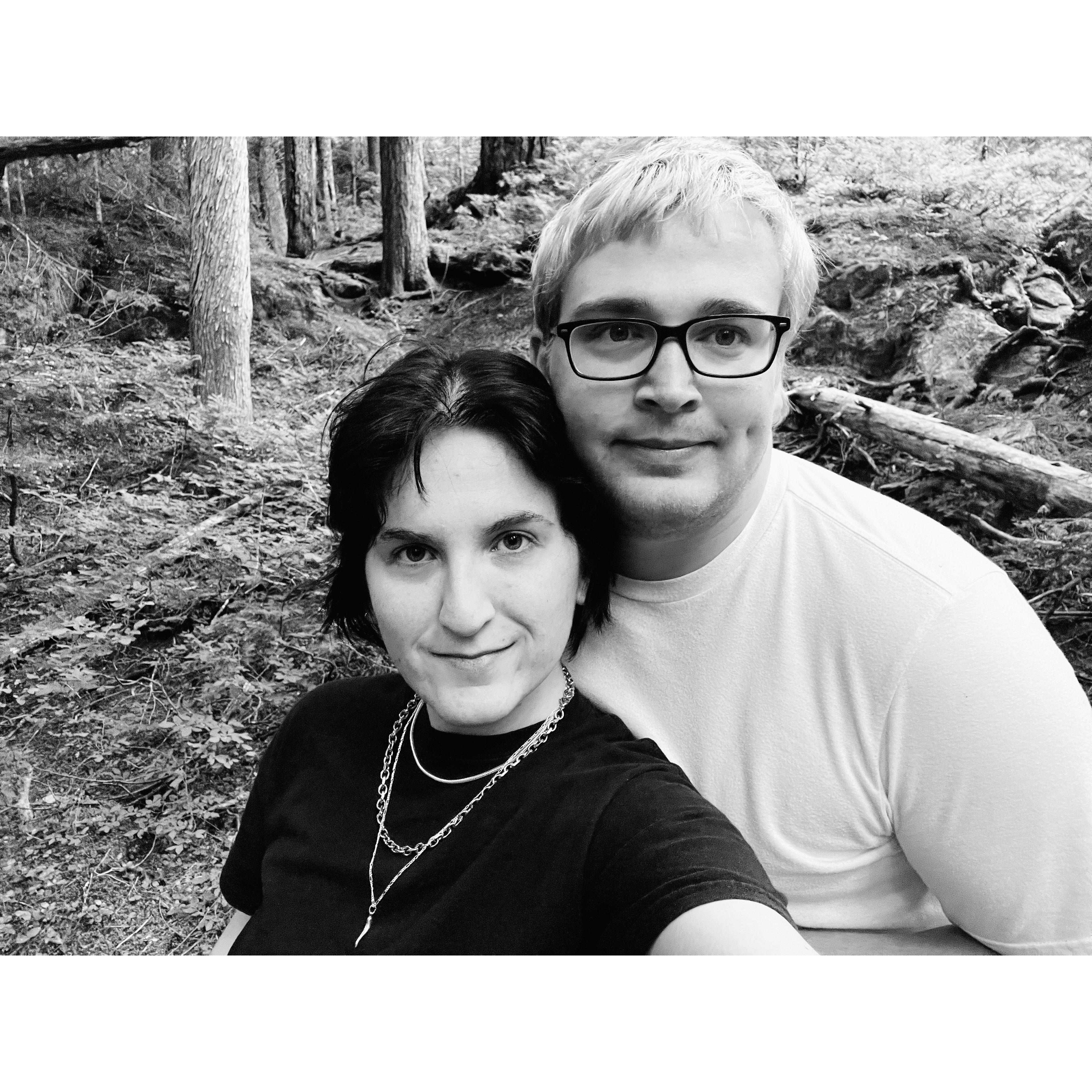 Tom's blond era; this is us in Mount Rainier National Park in 2022.