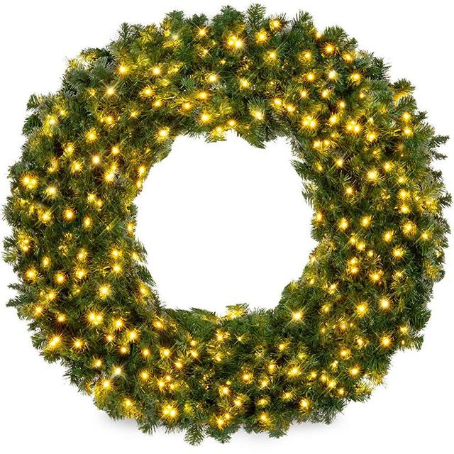 Best Choice Products 60in Large Artificial Pre-Lit Fir Christmas Wreath Holiday Accent Decoration for Door, Mantel w/ 300 LED Lights, 930 PVC Tips, Power Plug-in