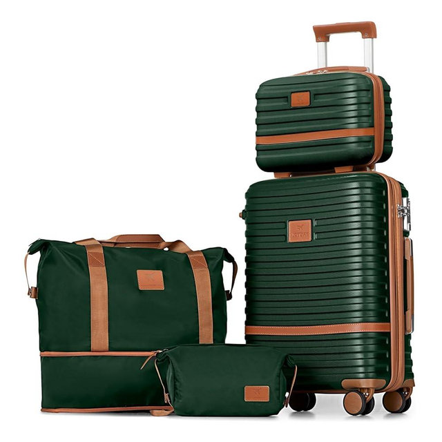 Joyway Carry On Luggage 20 Inch Expandable Suitcase with Spinner Wheel, 4 Piece Hard Shell Luggage Set with TSA Lock(Green brown)