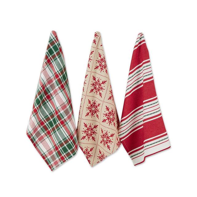 Design Imports Assorted Scandinavian Snowflakes Dishtowel, Set of 3