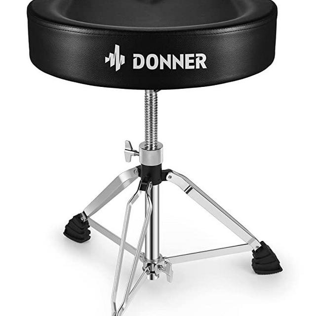 Donner Adjustable Drum Throne, Padded Stool Motorcycle Style Drum Chair for Music Show