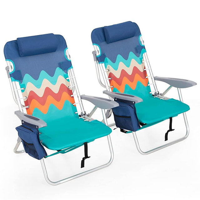 HIGH POINT SPORTS Backpack Folding Beach Chairs Set of 2, Lightweight Portable Reclining Beach Chair Support 250LBS, Camping Chairs with 4 Position for Adults, Blue