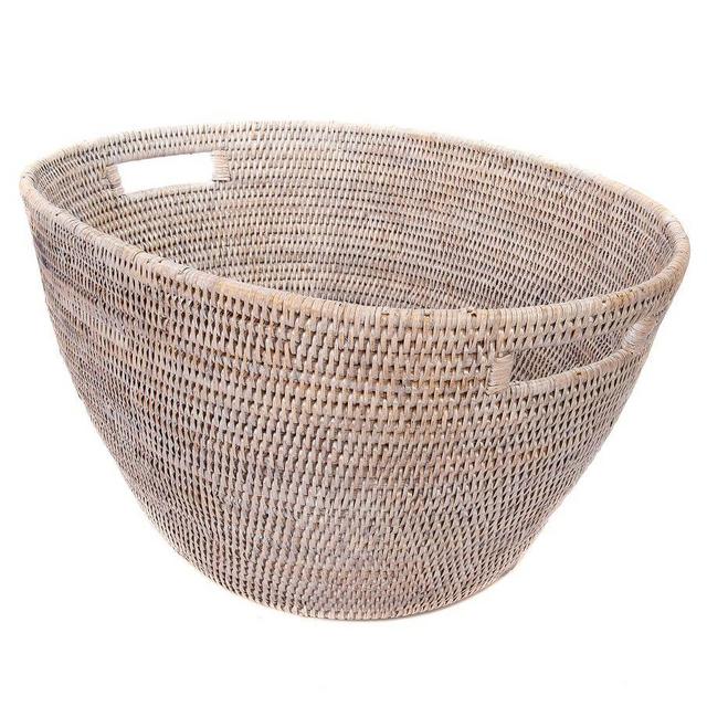 White Wash Tava Handwoven Rattan Laundry Basket