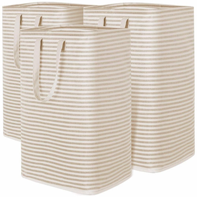 Lifewit 3 Pack Laundry Hamper Large Collapsible Laundry Baskets, Freestanding Waterproof Clothes Hamper with Easy Carry Handles in Laundry Room Bedroom Bathroom College Dorm for Adults, Black, 3 x 80L