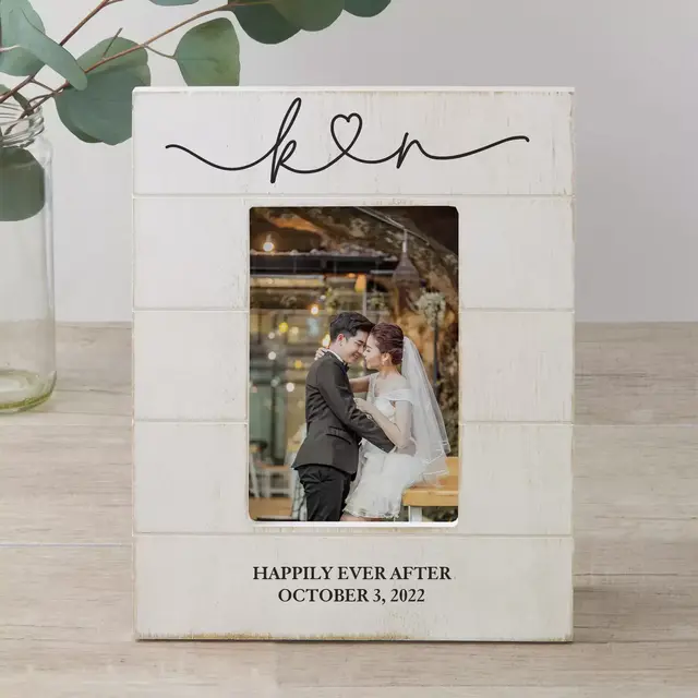 Drawn Together By Love Personalized Wedding Vertical 4-Inch x 6-Inch Shiplap Frame
