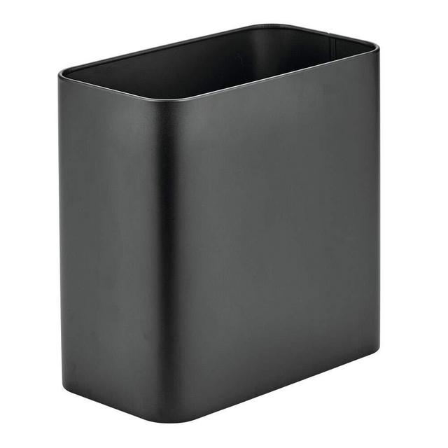 mDesign Rectangular Metal Trash Can Wastebasket, Garbage Container Bin - for Bathrooms, Powder Rooms, Kitchens, Home Offices - Black