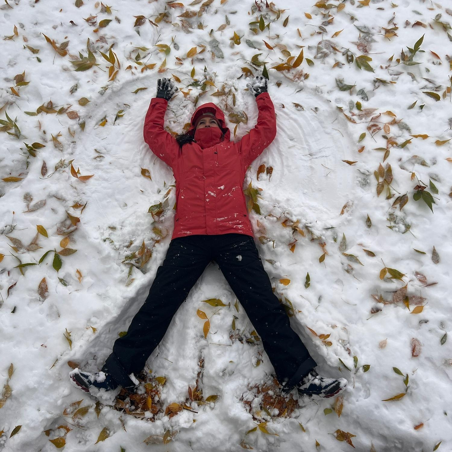 Kim enjoying the first snow of the year in Denver.