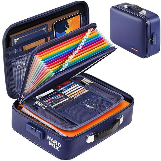 SMARTAKE Fireproof Document Box with Lock, Hard Case Waterproof Safe Box File Organizer, for Important Documents Papers Passports Certificates Laptop Money Safe Storage, Blue (15x11.5x5.5 Inch)