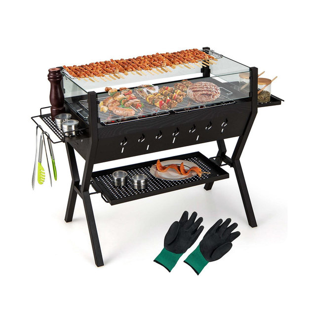 Costway Stainless Steel Barbecue Charcoal Grills with Seasoning Racks & Storage Shelf