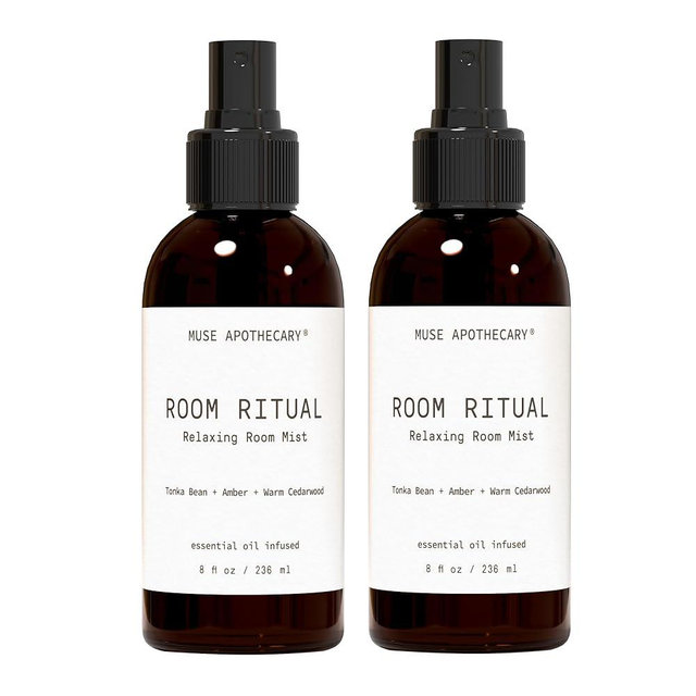 Muse Apothecary Room Ritual - Aromatic and Relaxing Room Mist, Infused with Natural Essential Oils - 8oz, Tonka Bean + Amber + Warm Cedarwood - 2 Pack