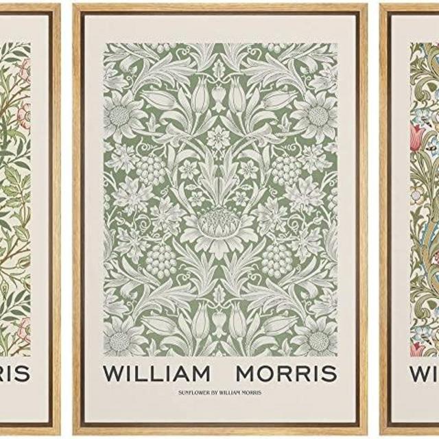 wall26 Framed Canvas Print Wall Art Set William Morris Flower Pattern Tapestries Nature Floral Illustrations Fine Art Decorative Botanical Rustic for Living Room, Bedroom, Office - 16"x24"x3 Natural