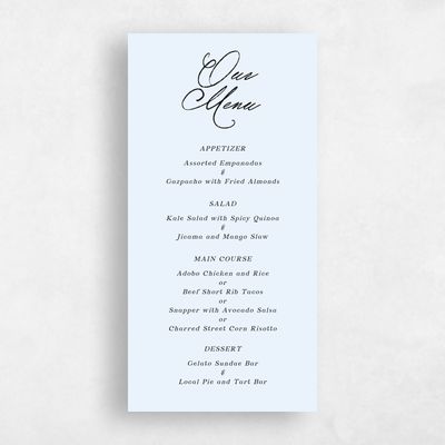 Light Sky, Blue Wedding Menu - Cristal