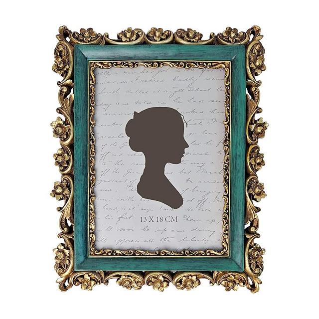 Sunlit Vintage Picture Frame 5x7 Inch, Luxury Antique Photo Frames with Glass Front, Photo Display, Tabletop Wall Hanging, Gift Ideas, Dark Green and Bronze Gold