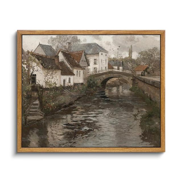 InSimSea Framed Vintage Landscape Wall Art Prints, Riverside Small Town Canvas Prints Home Decor Wall Art, Rustic Farmhouse Wall Decor for Bedroom Living Room, Retro Room Decor