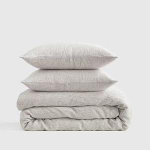 European Linen Duvet Cover Set in Grey/white Mini Pinstripe - Full/Queen