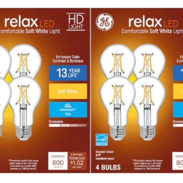 GE Relax 8-Pack A19 60 Watt Equivalent Crystal Clear Soft White Dimmable LED Light Bulbs
