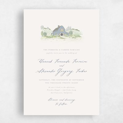 Dusty Blue Wedding Invitation - Sable Portrait