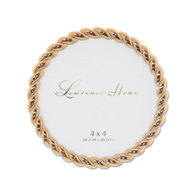 Round Metal Picture Frame With Rope Design, 4" x 4"