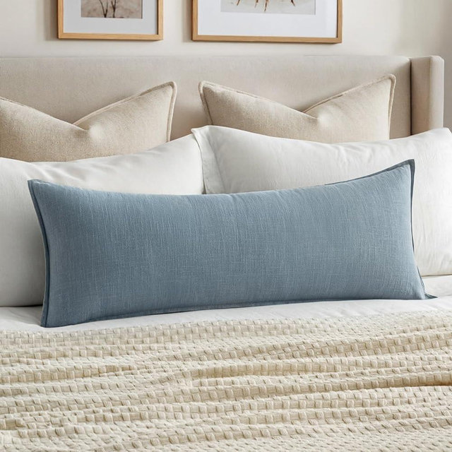 MIULEE Decorative Long Body Lumbar Throw Pillow Cover 14x36 Inch Blue Grey Boho Farmhouse Neutral Couch Throw Pillow for Bed Pack of 1 Accent Outdoor Modern Sofa Cushion Livingroom Home Decor