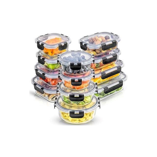 JoyFul by JoyJolt 24 Piece Glass Food Storage Containers with Leakproof Lids Set - Black