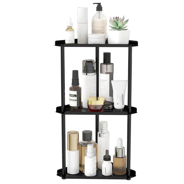Jesginboo 3 Tier Bathroom Counter Organizer, Vanity Organizer Corner Shelf, Skincare, Makeup Countertop Organizers, Kitchen, Bathroom Counter Storage, Black