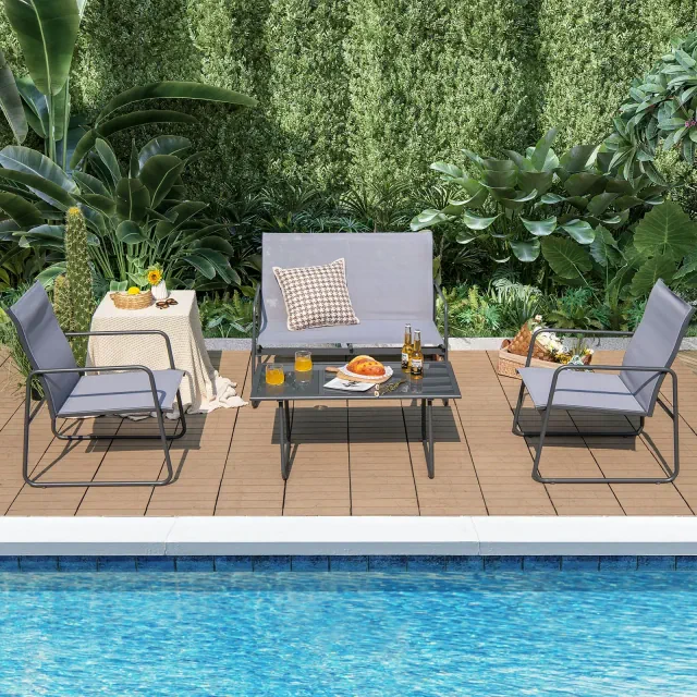Costway 4-Piece Metal Patio Furniture Chat Set Outdoor Conversation Table Garden