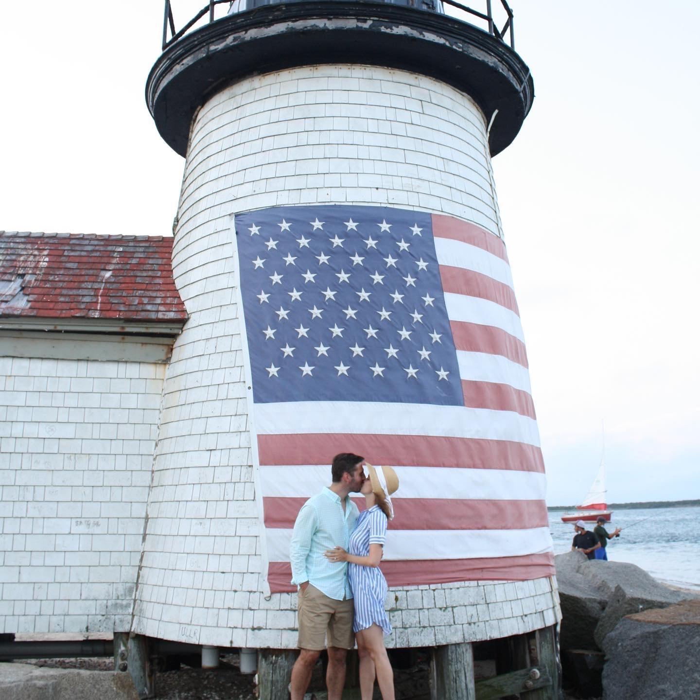 Engagement in Nantucket at Brant Point Lighthouse