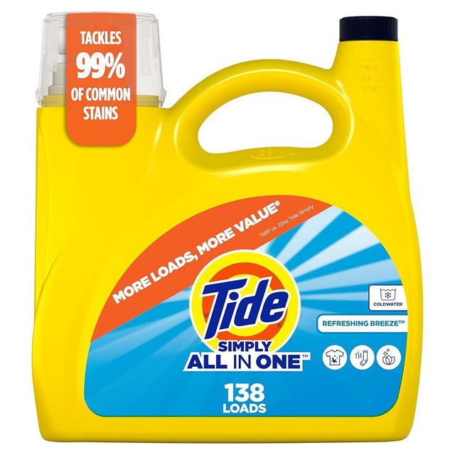 Tide Simply Liquid Laundry Detergent, Refreshing Breeze Scent, 138 Loads, 182 fl oz, All-In-One Detergent